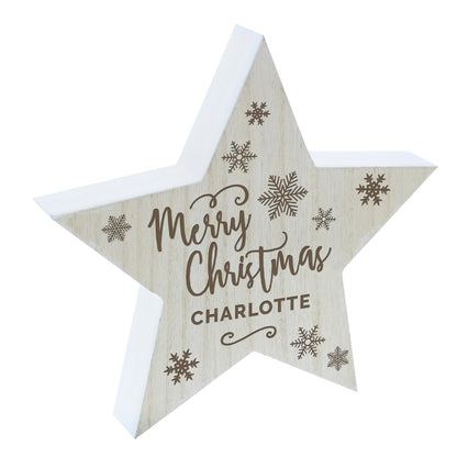 Personalised Merry Christmas Rustic Wooden Star Decoration