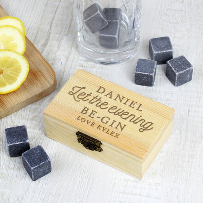 Personalised Let The Evening Be-Gin Cooling Stones