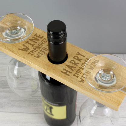 Personalised 'Improves With Wine' Wine Glass & Bottle Holder