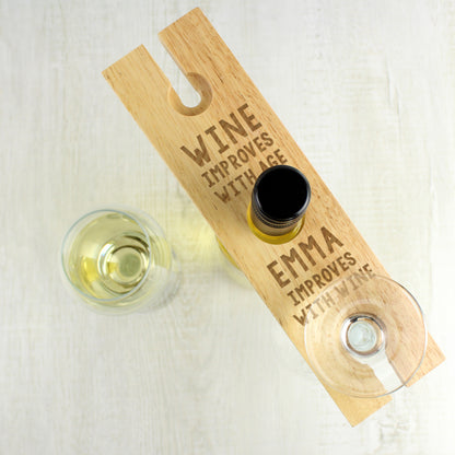 Personalised 'Improves With Wine' Wine Glass & Bottle Holder