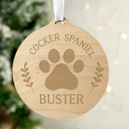 Personalised Dog Breed Round Wooden Bauble