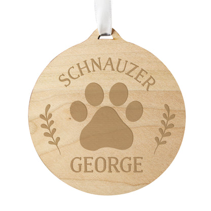 Personalised Dog Breed Round Wooden Bauble