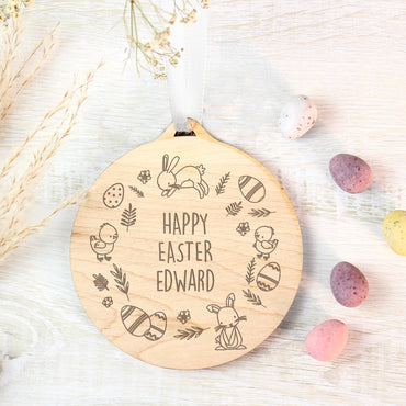 Personalised Happy Easter Wooden Decoration