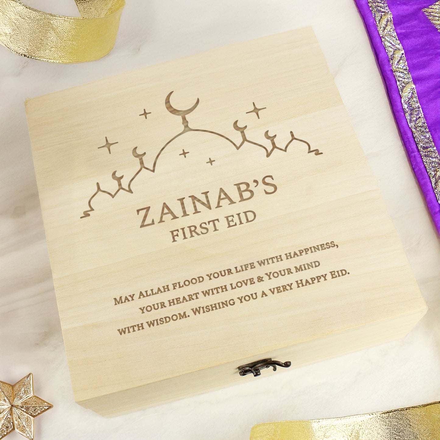 Personalised Eid and Ramadan Large Wooden Keepsake Box