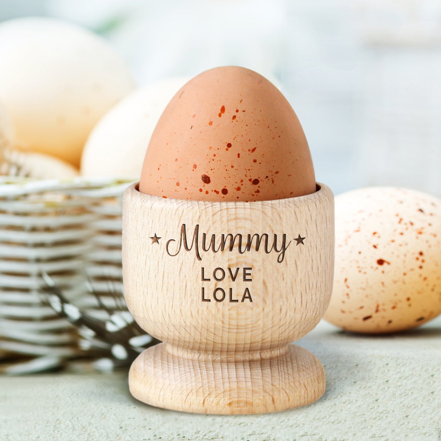 Personalised Stars Wooden Egg Cup