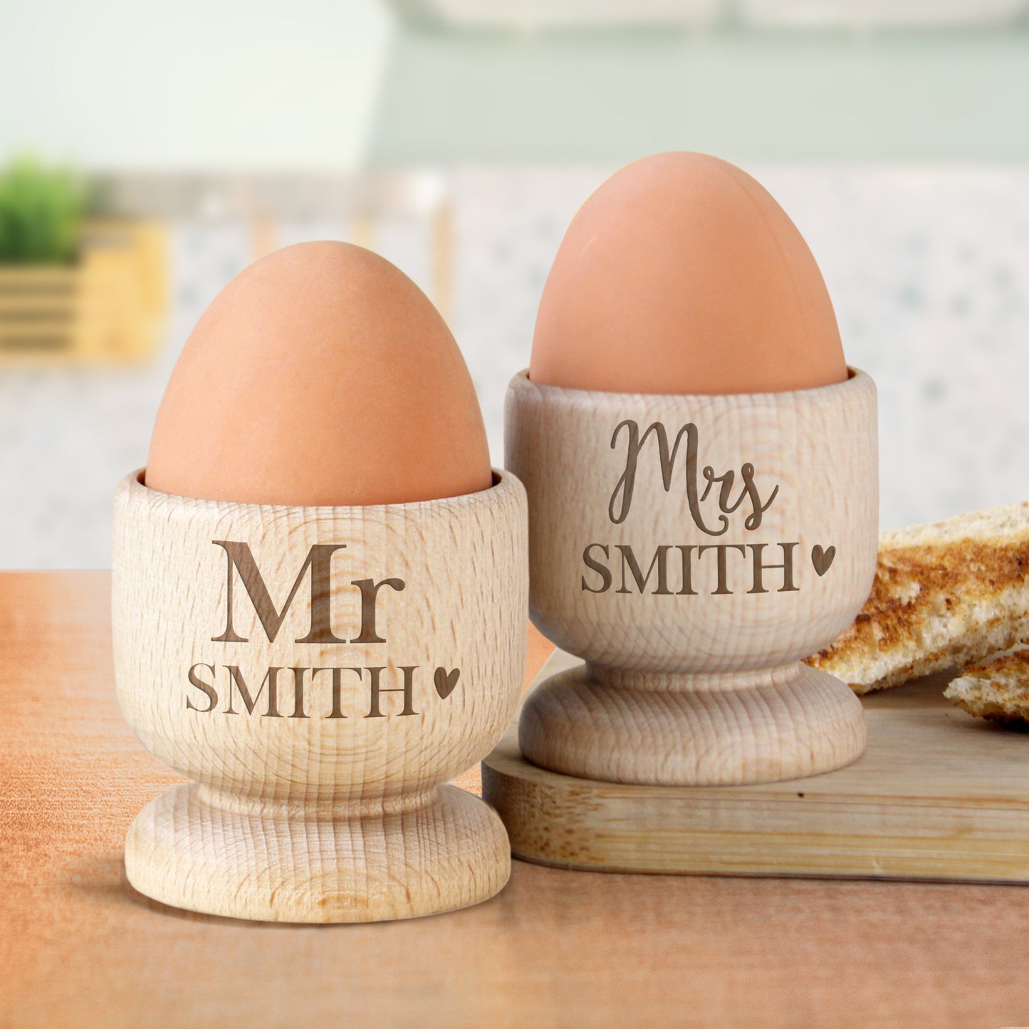 Personalised Couples Wooden Egg Cup Set