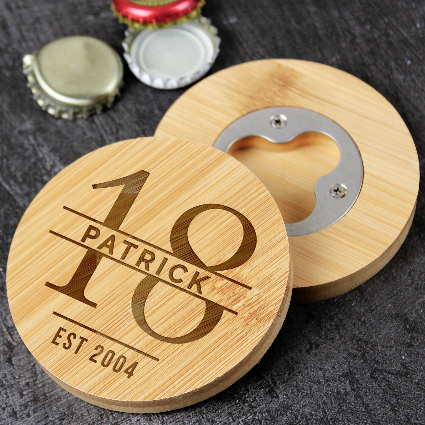 Personalised Big Age Bamboo Bottle Opener Coaster