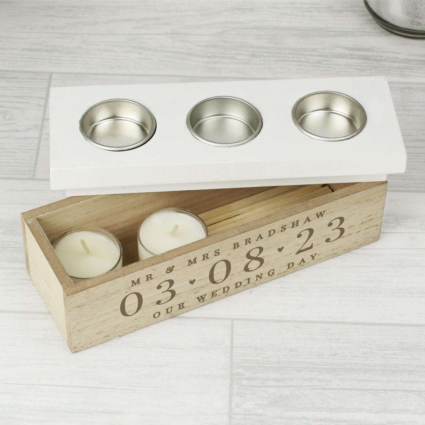 Personalised Special Date Triple Tea Light Box