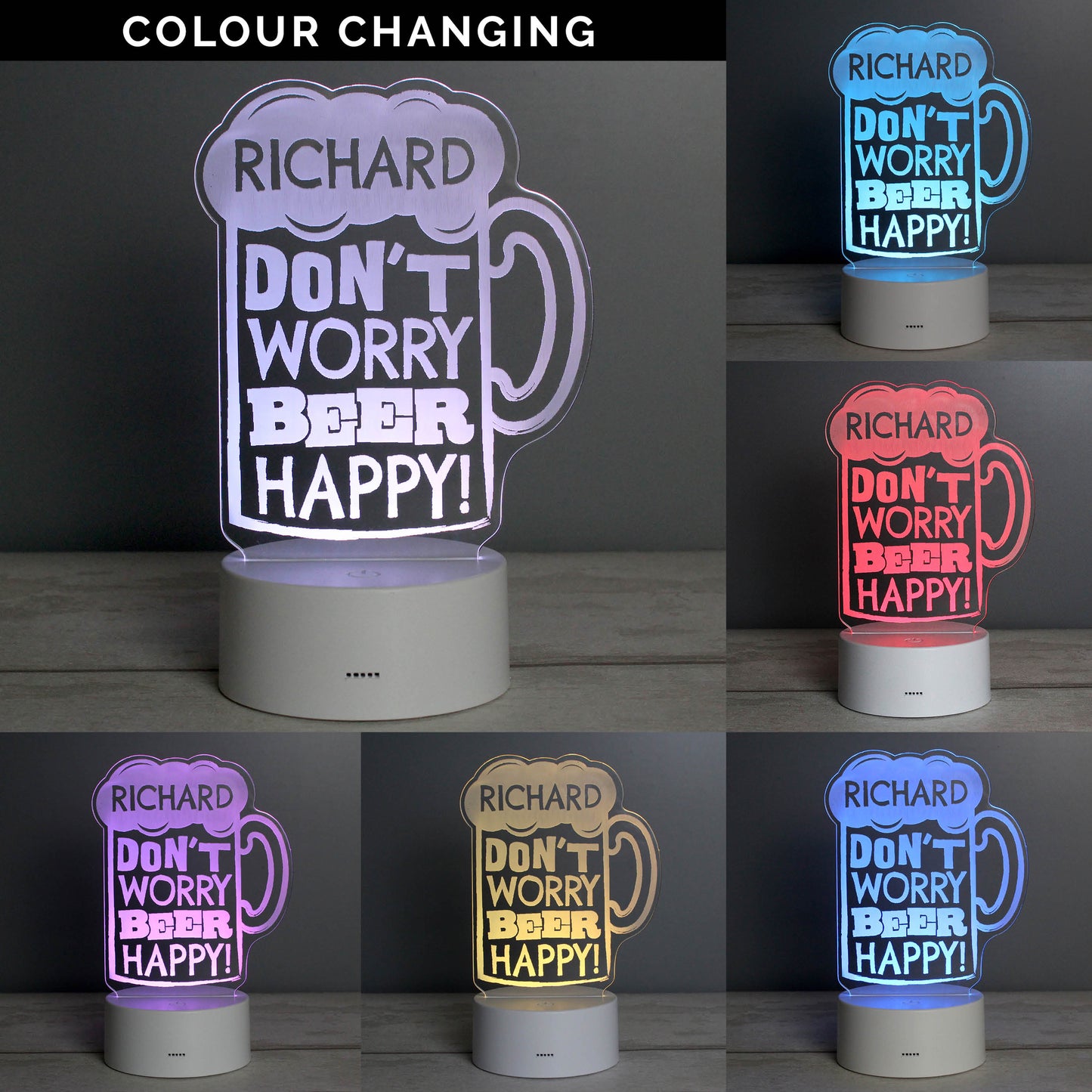 Personalised ""Beer Happy""  LED Colour Changing Light