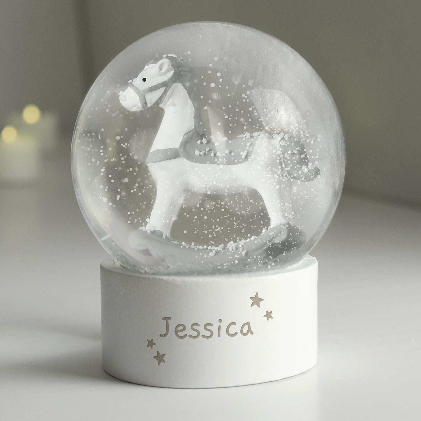 Personalised Name Only Rocking Horse Glitter Snow Globe