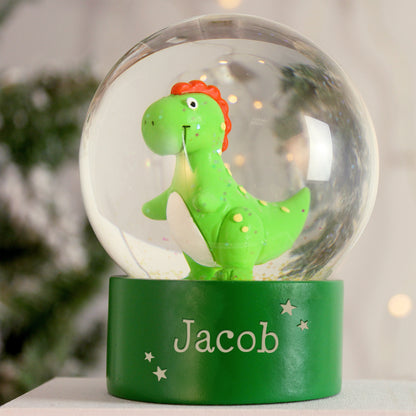 Personalised Name Only Dinosaur Glitter Snow Globe