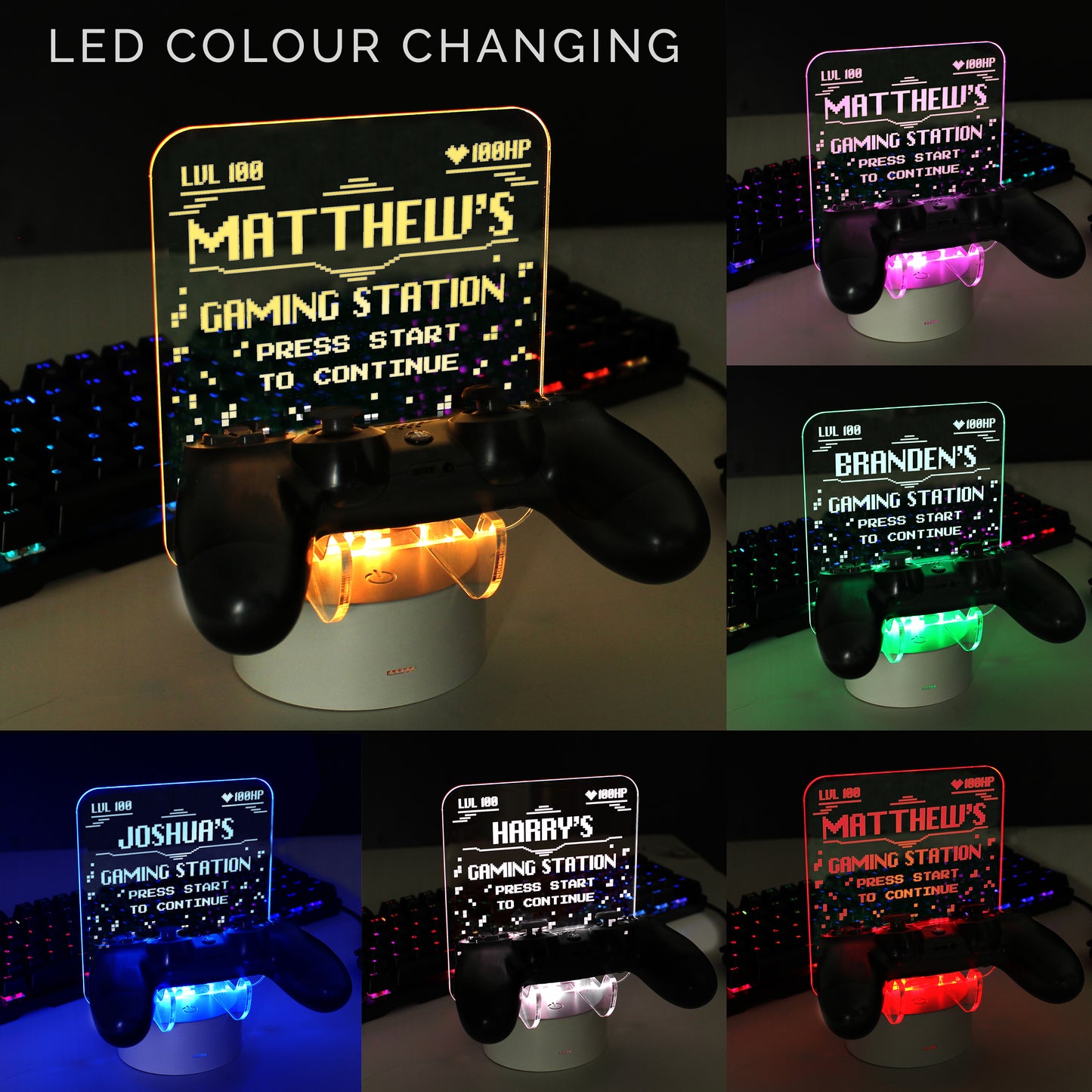 Personalised Gaming Controller Holder LED Colour Changing Light