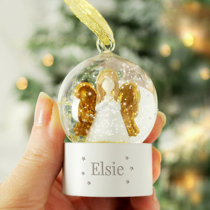 Personalised Name Only Angel Glitter Snow Globe Tree Decoration