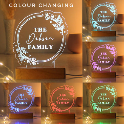 Personalised Floral Wooden Based LED Light