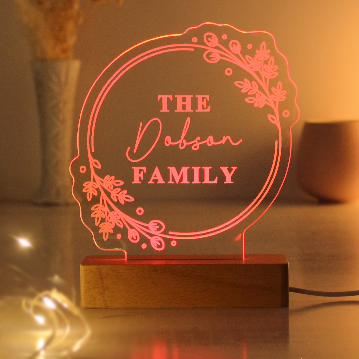 Personalised Floral Wooden Based LED Light