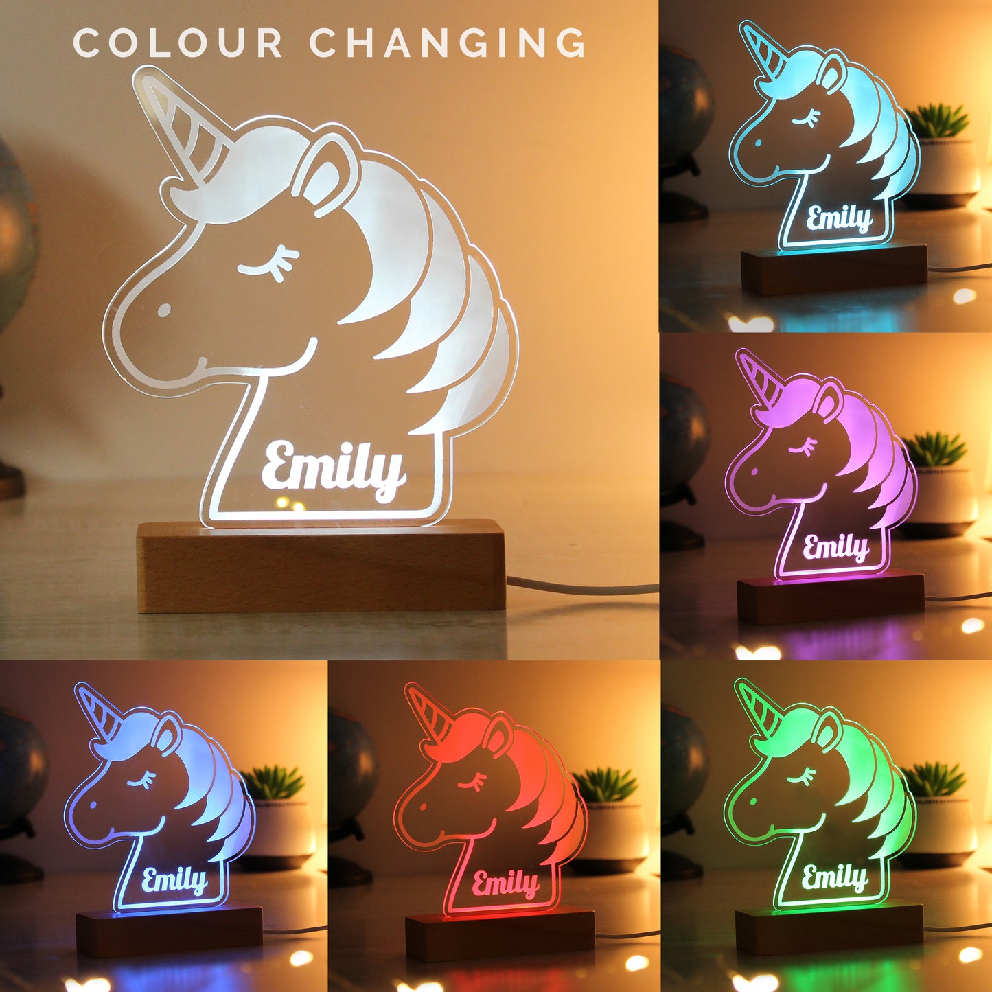 Personalised Unicorn Wooden Based LED Light