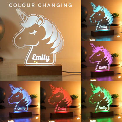 Personalised Unicorn Wooden Based LED Light