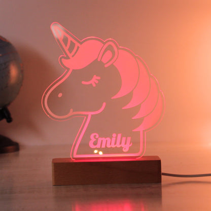 Personalised Unicorn Wooden Based LED Light