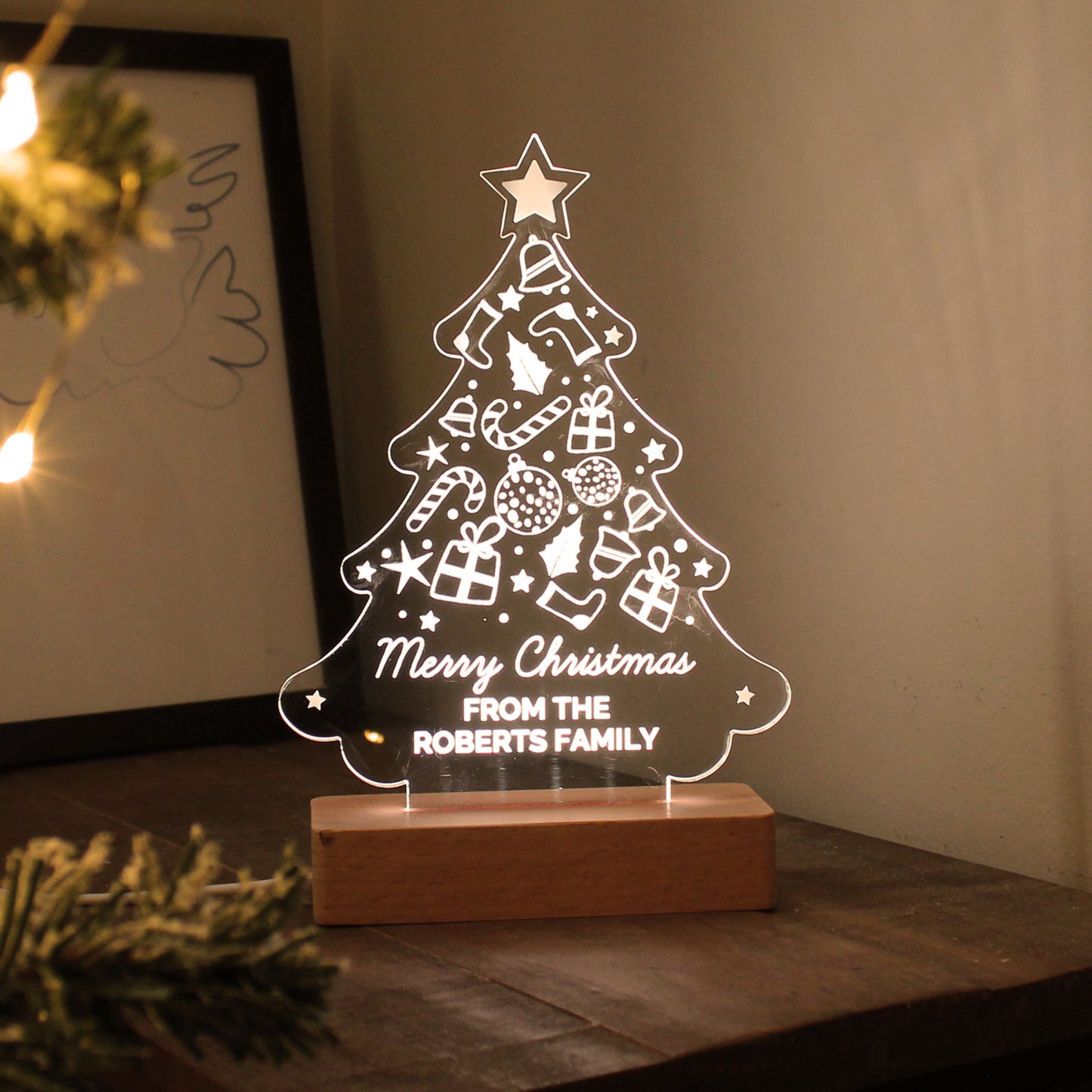 Personalised Christmas Tree Wooden Based LED Light