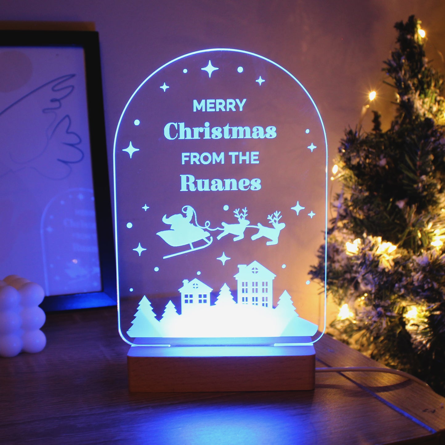 Personalised Christmas Wooden Based LED Light