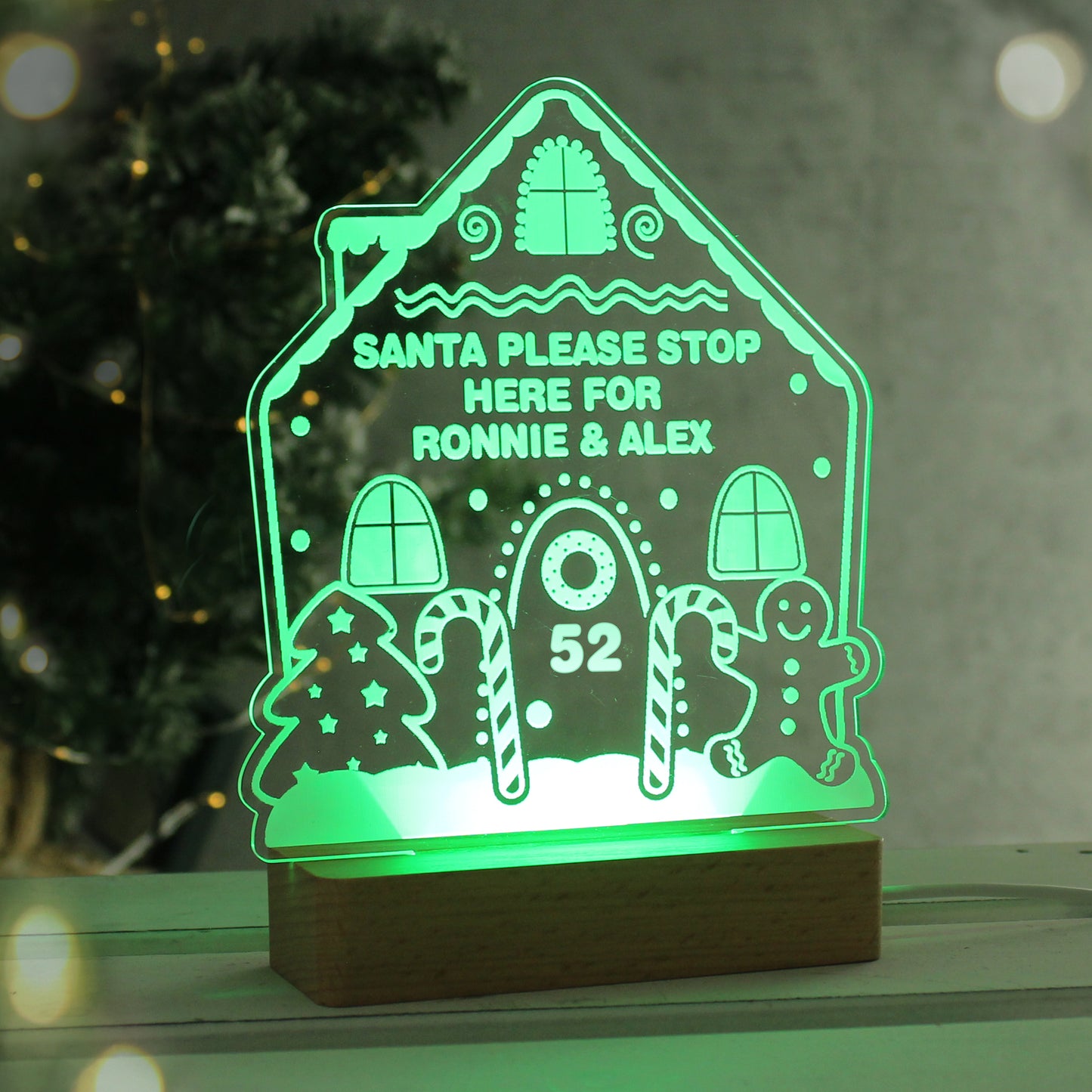 Personalised Gingerbread House Christmas Wooden Based LED Light