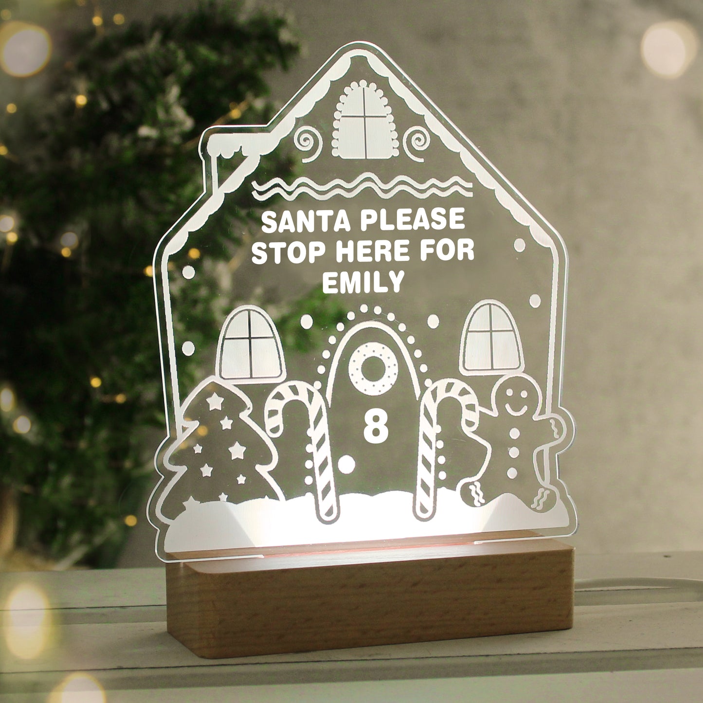 Personalised Gingerbread House Christmas Wooden Based LED Light