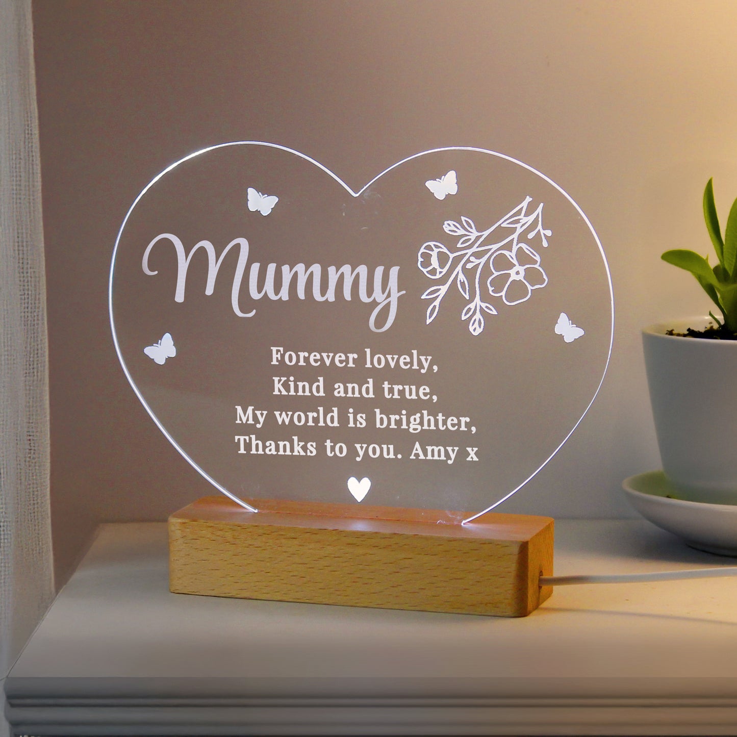 Personalised Floral Heart LED Light