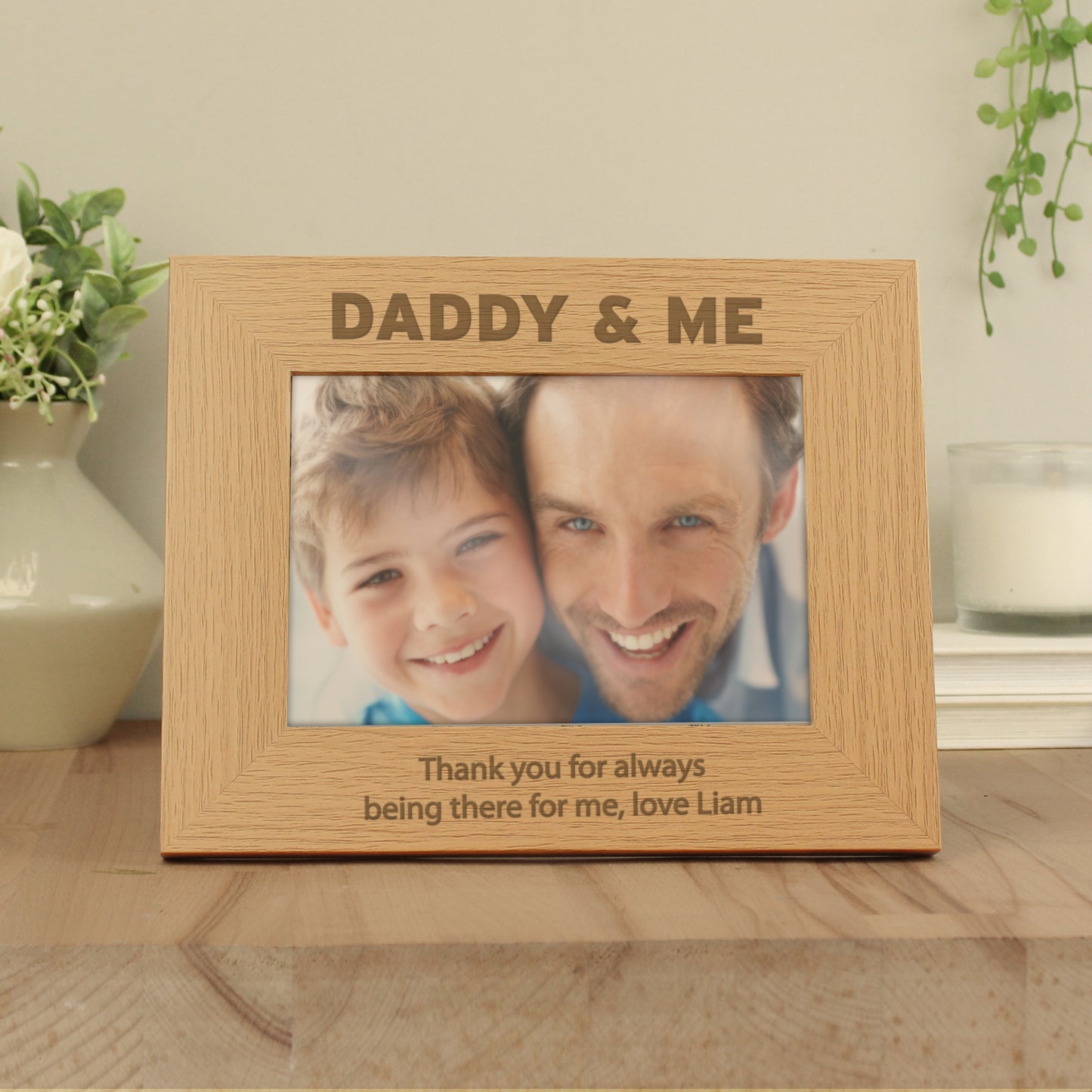 Personalised Daddy & Me 5x7 Landscape Oak Finish Photo Frame