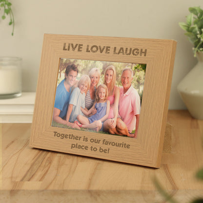 Personalised Live Love Laugh 5x7 Landscape Oak Finish Photo Frame