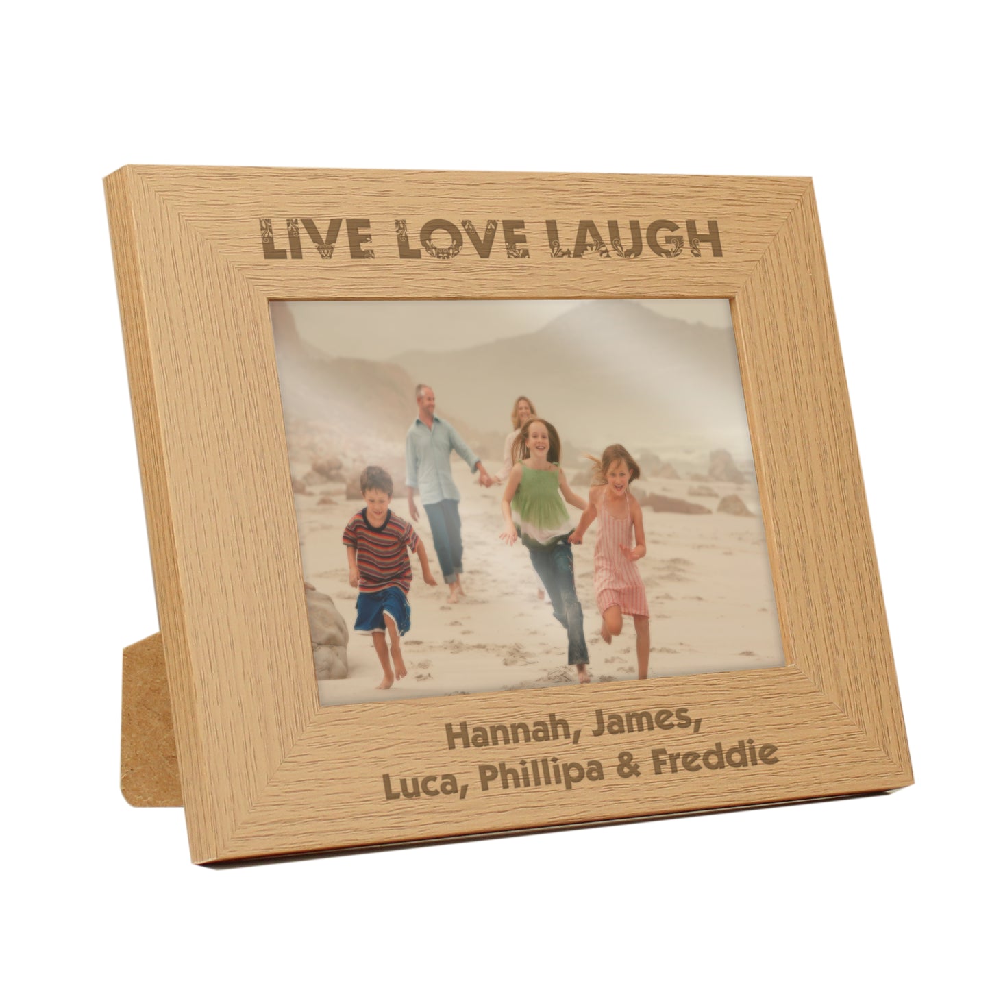 Personalised Live Love Laugh 5x7 Landscape Oak Finish Photo Frame