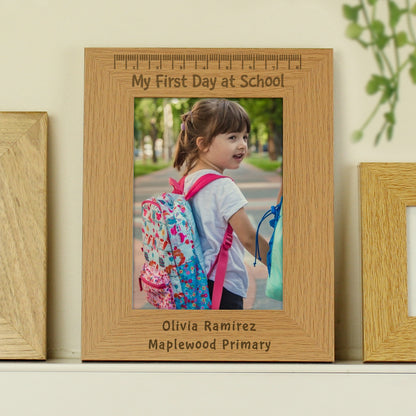 Personalised My First Day at School 5x7 Oak Finish Photo Frame