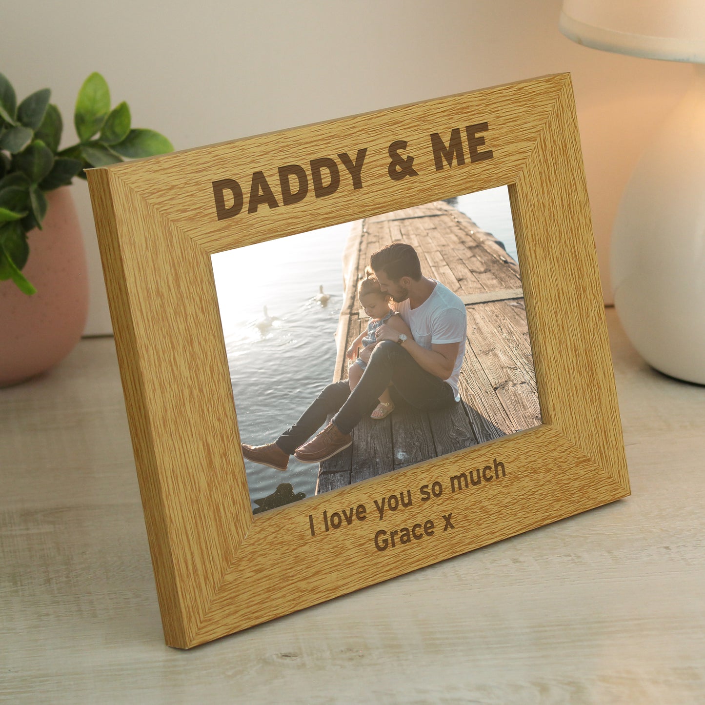 Personalised Oak Finish 6x4 Daddy & Me Photo Frame