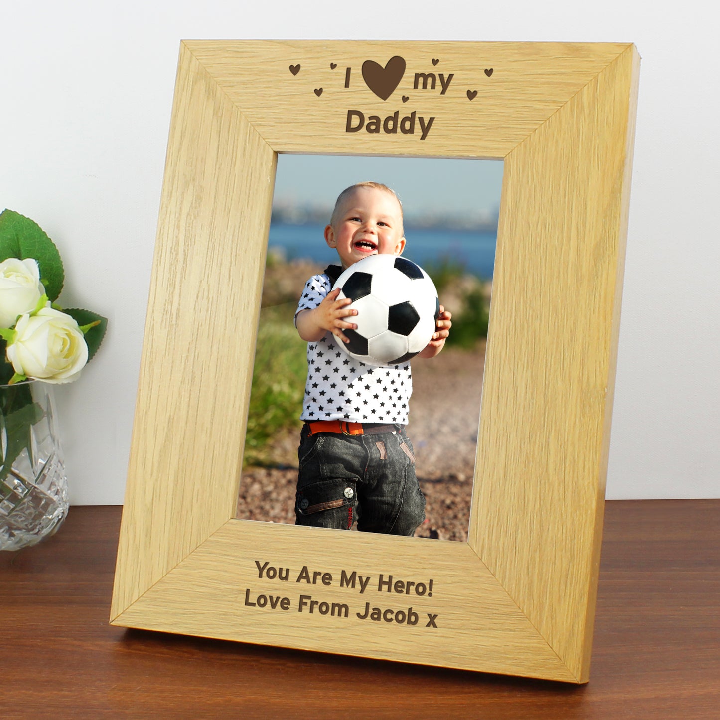 Personalised Oak Finish 6x4 I Heart My Photo Frame