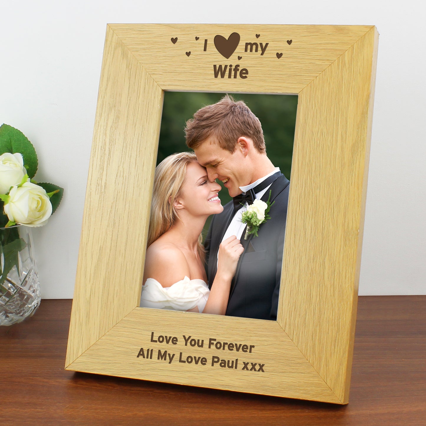 Personalised Oak Finish 6x4 I Heart My Photo Frame