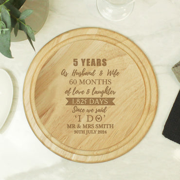 Personalised 5th Anniversary Heart Chopping Board