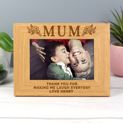 Personalised Floral Mum 6x4 Oak Finish Photo Frame