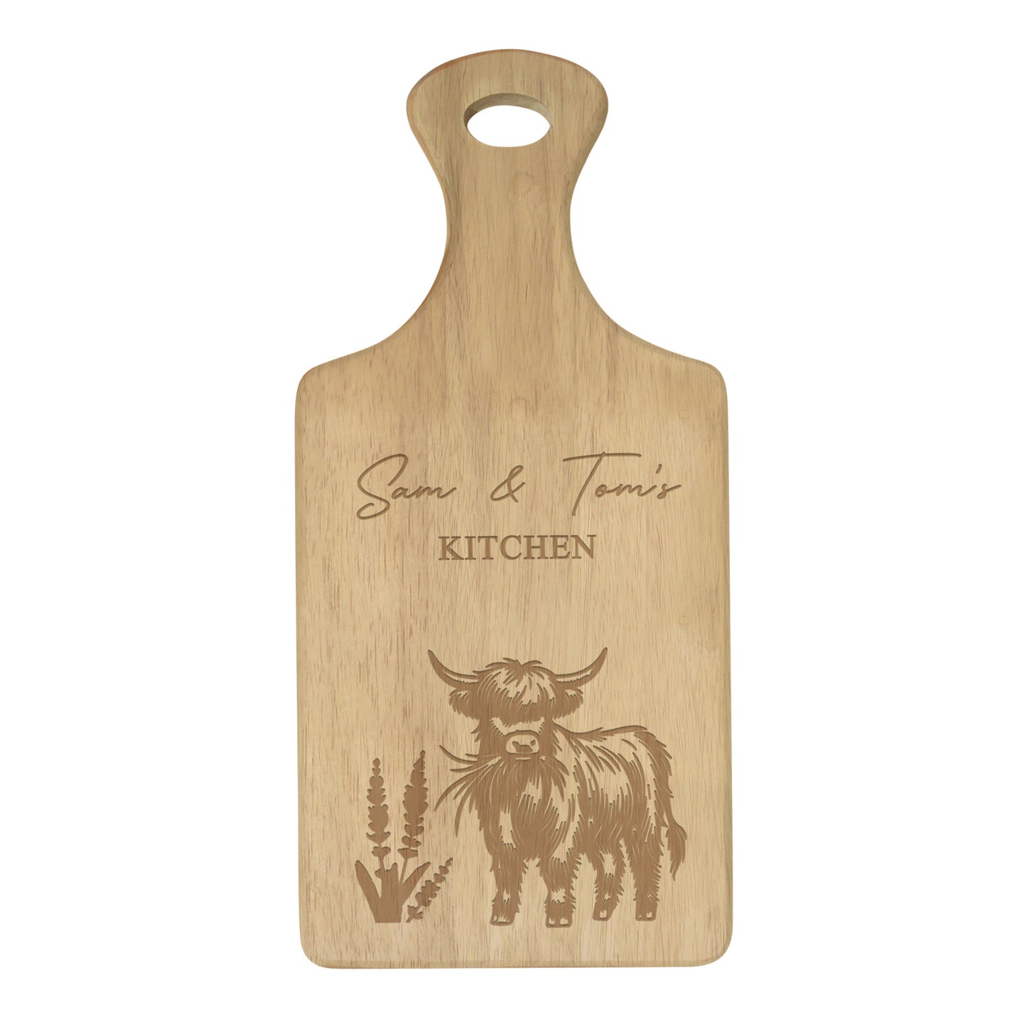 Personalised Highland Cow Paddle Chopping Board