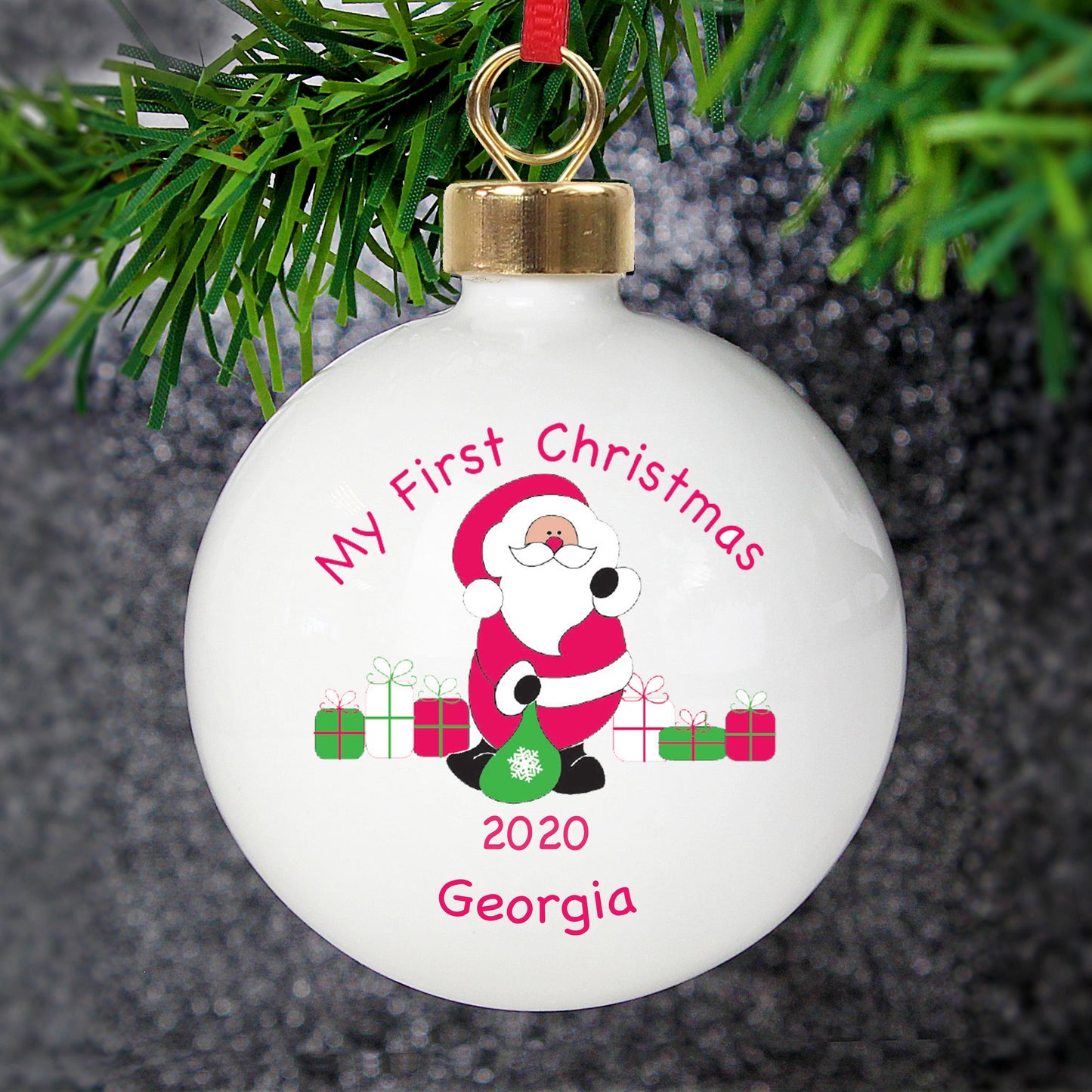 Personalised Santa with Presents Bauble