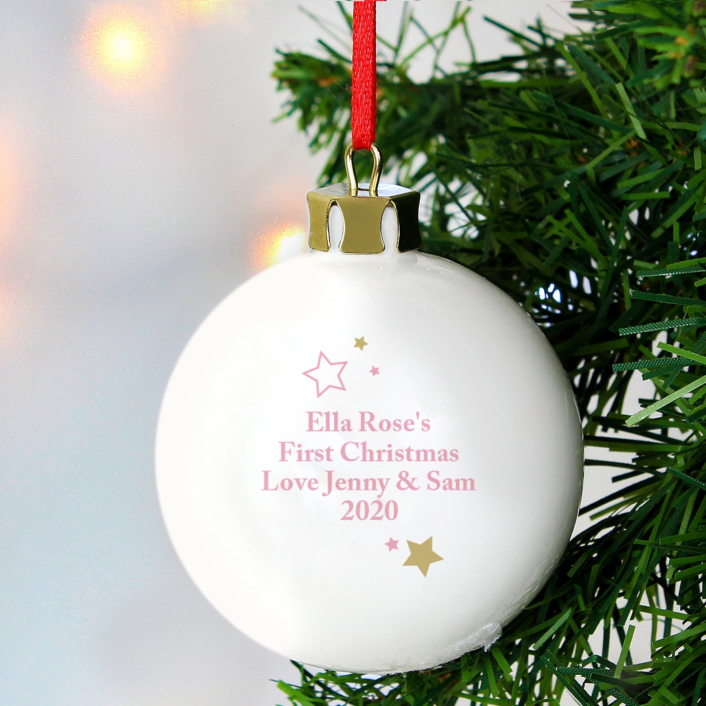 Personalised Gold & Pink Stars My 1st Christmas Bauble