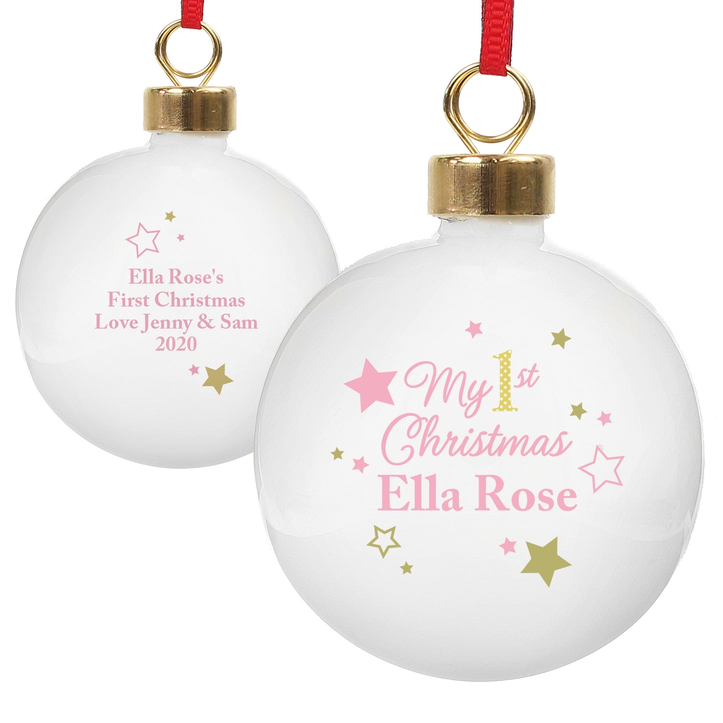 Personalised Gold & Pink Stars My 1st Christmas Bauble