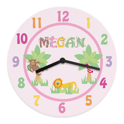 Personalised Pink Animal Alphabet Clock