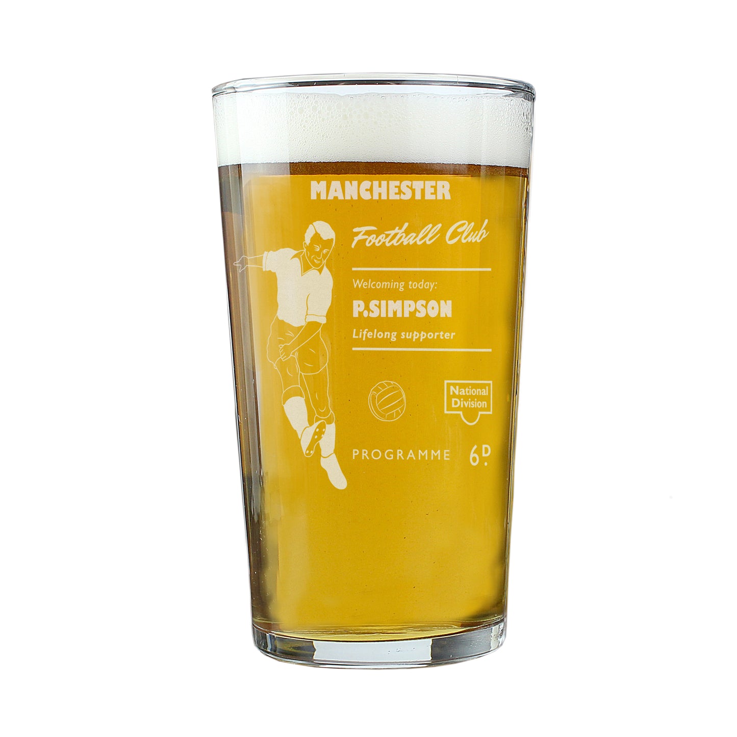 Personalised Vintage Football Supporter's Pint Glass