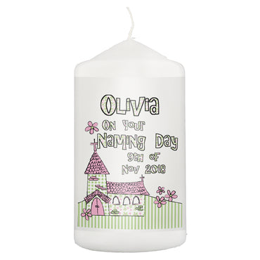 Personalised Pink Church Pillar Candle