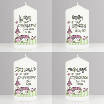 Personalised Pink Church Pillar Candle