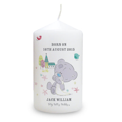 Personalised Tiny Tatty Teddy Christening Pillar Candle