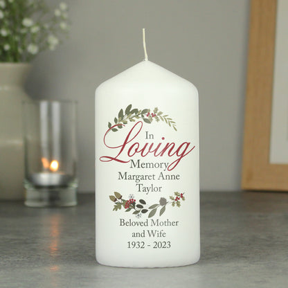 Personalised In Loving Memory Wreath Pillar Candle