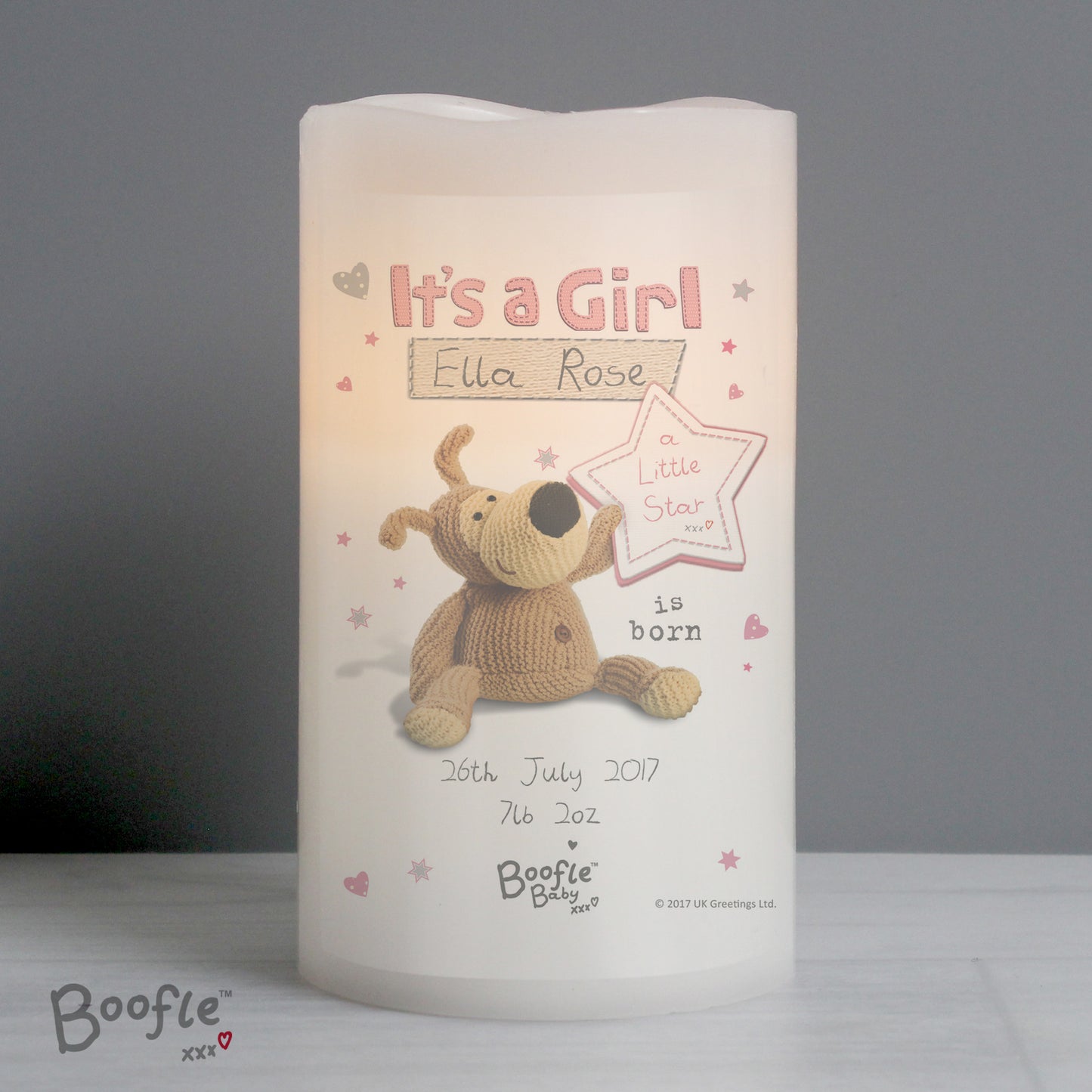 Personalised Boofle It's a Girl Nightlight LED Candle