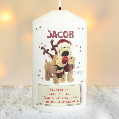 Personalised Boofle Christmas Reindeer Pillar Candle