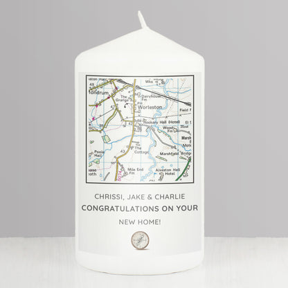 Personalised Present Day Map Compass Pillar Candle