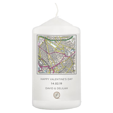 Personalised Present Day Map Compass Pillar Candle